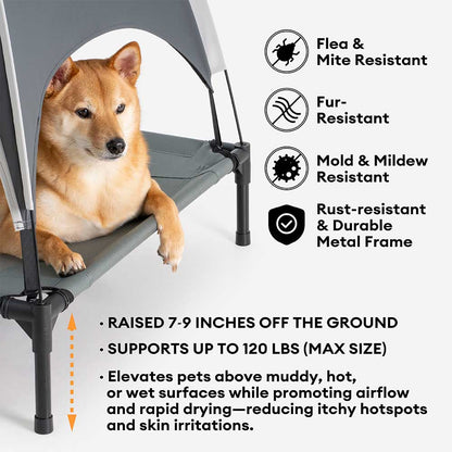 Multi-Functional Breathable Outdoor Cooling Elevated Dog Bed with Canopy Raised Dog Bed Dog Cot for Camp - PawAir
